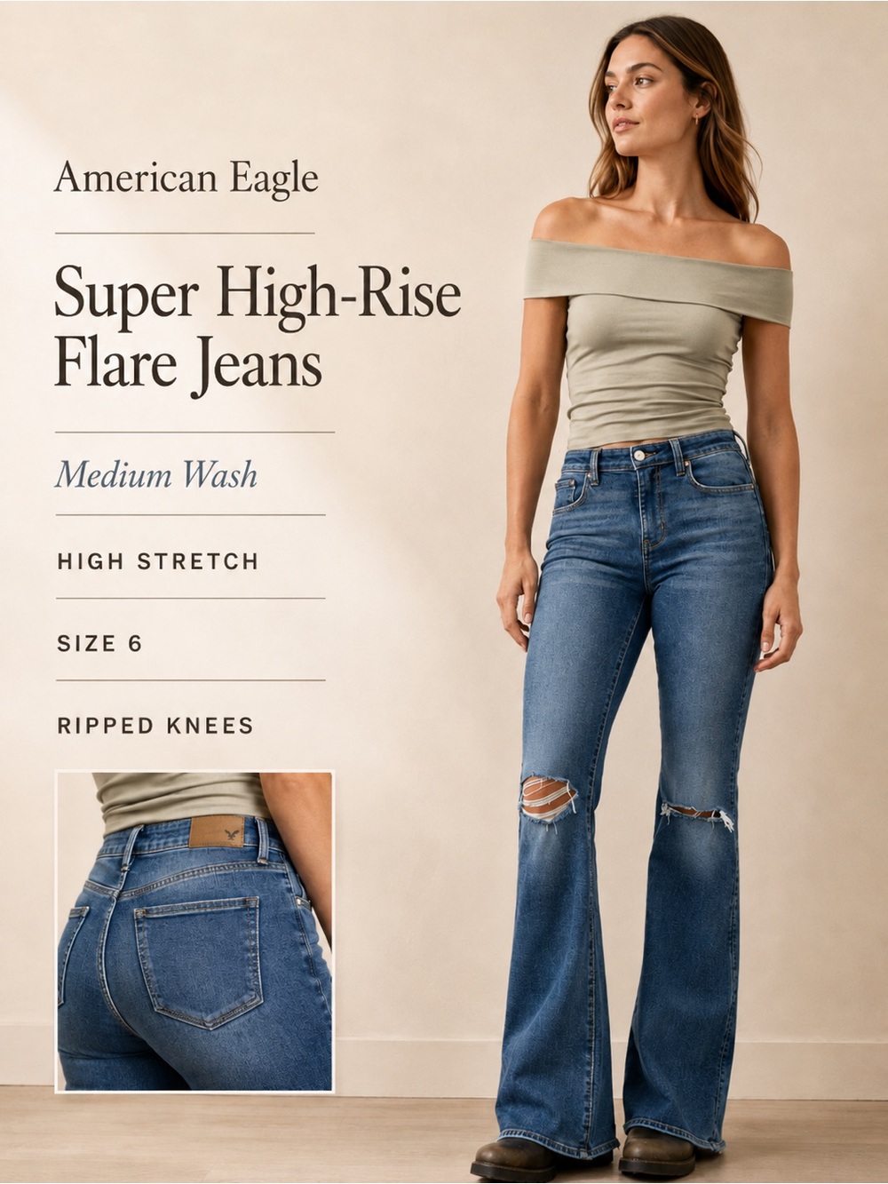 American Eagle Outfitters High-Rise‎ Flare Jeans - Medium Blue